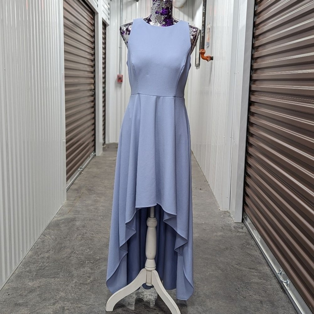 Quiet Luxury Ice Blue High Low Formal Gown Aidan Mattox Side Cutout Size 10